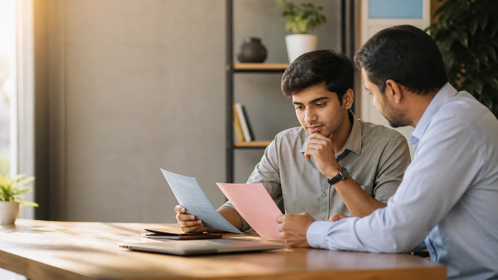 A candidate comparing career options with an adviser