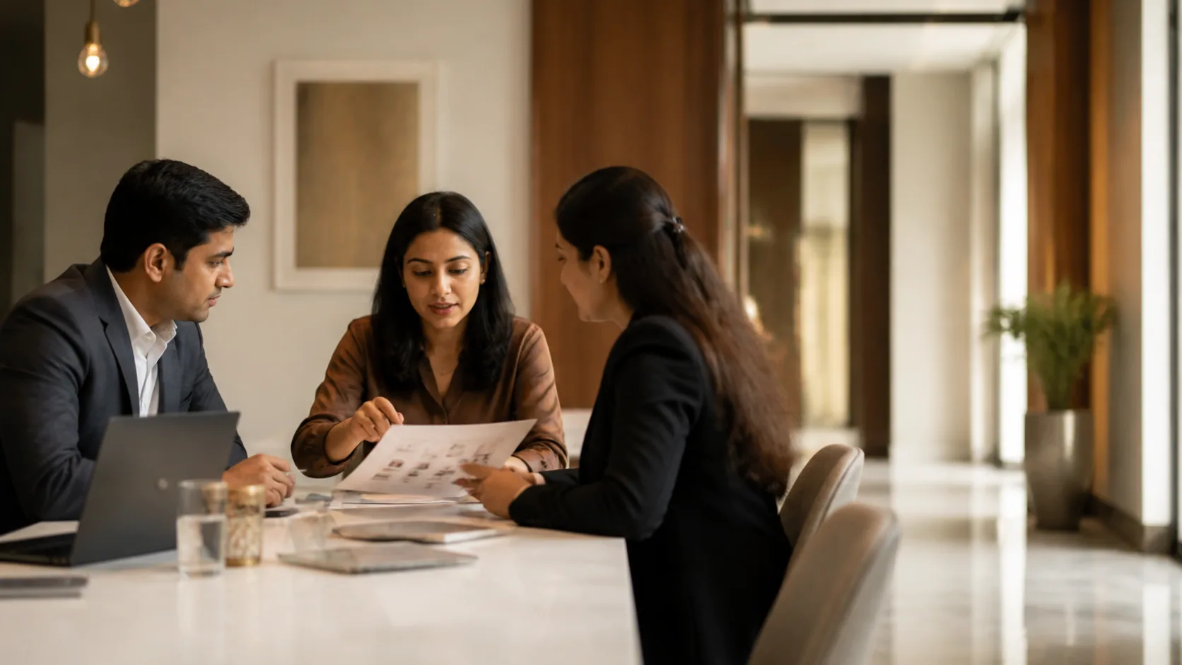 An employer team discussing recruitment needs with an adviser